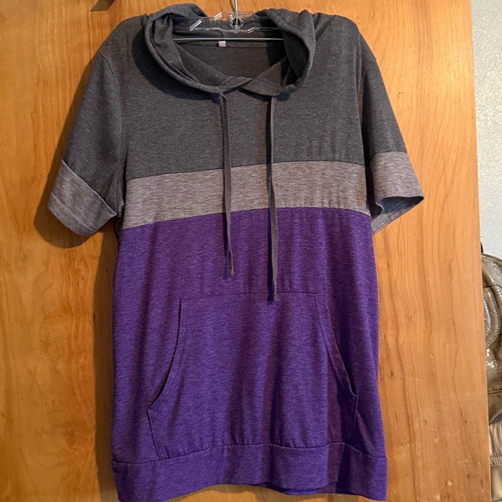 Gray and Purple Colorblock Hoodie